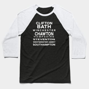 Cities and Towns of Jane Austen Baseball T-Shirt